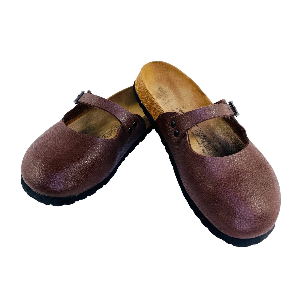 Birkis Birkenstock Brown Mary Jane Clogs Buckle Strap Cork Bed EU 37 US L6 M4